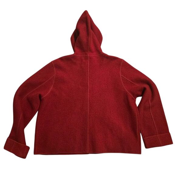 Vintage HERMAN GEIST XL Red Boiled Wool With Hood Button Down Jacket Warm - Picture 3 of 7